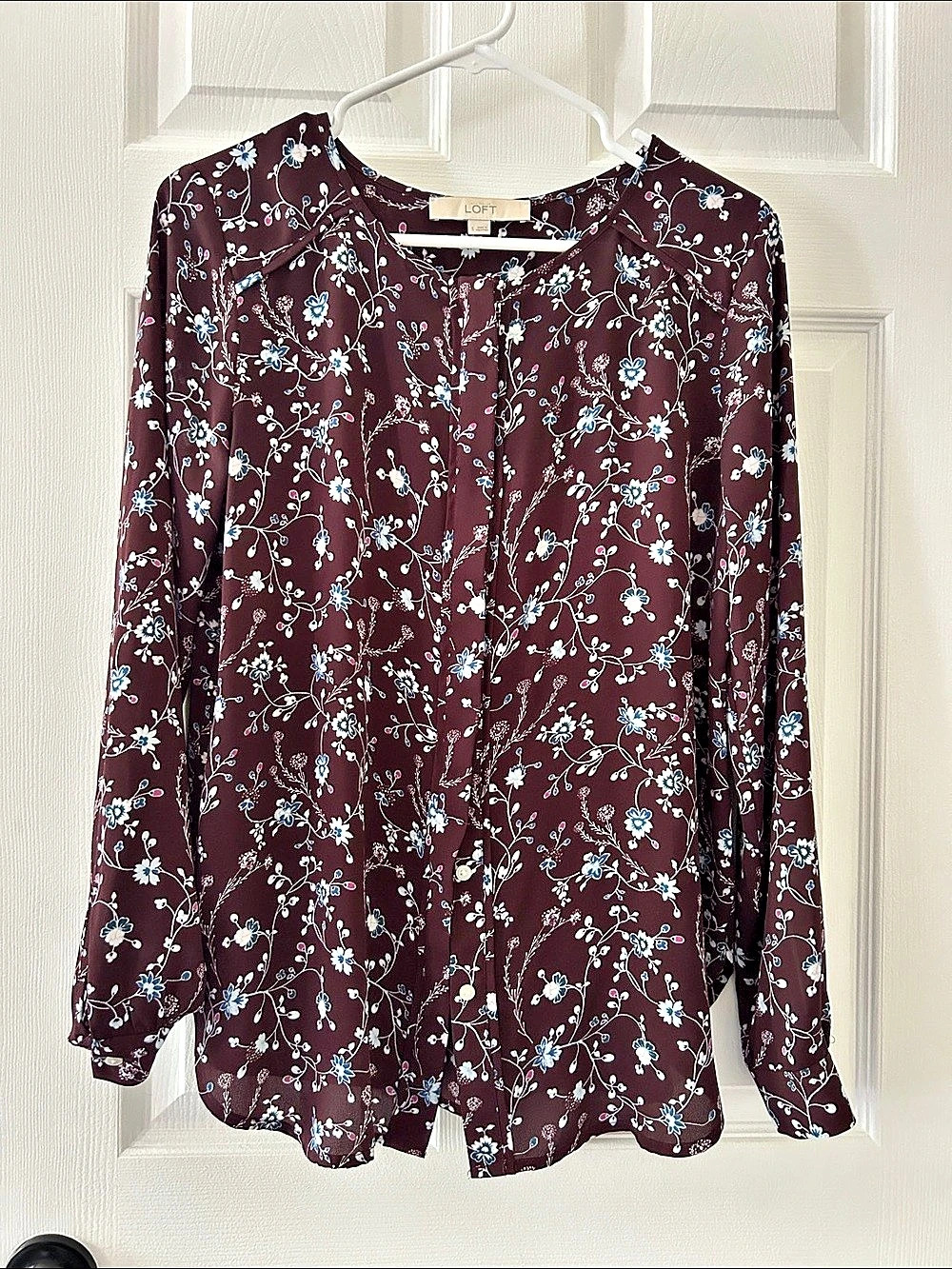 LOFT Floral Blouse Purple & Blue Size Small Like New